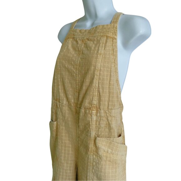 Free People Savannah Overalls Bib Wide Leg  Khaki Tan Pockets Cotton Canvas XS - Picture 4 of 10